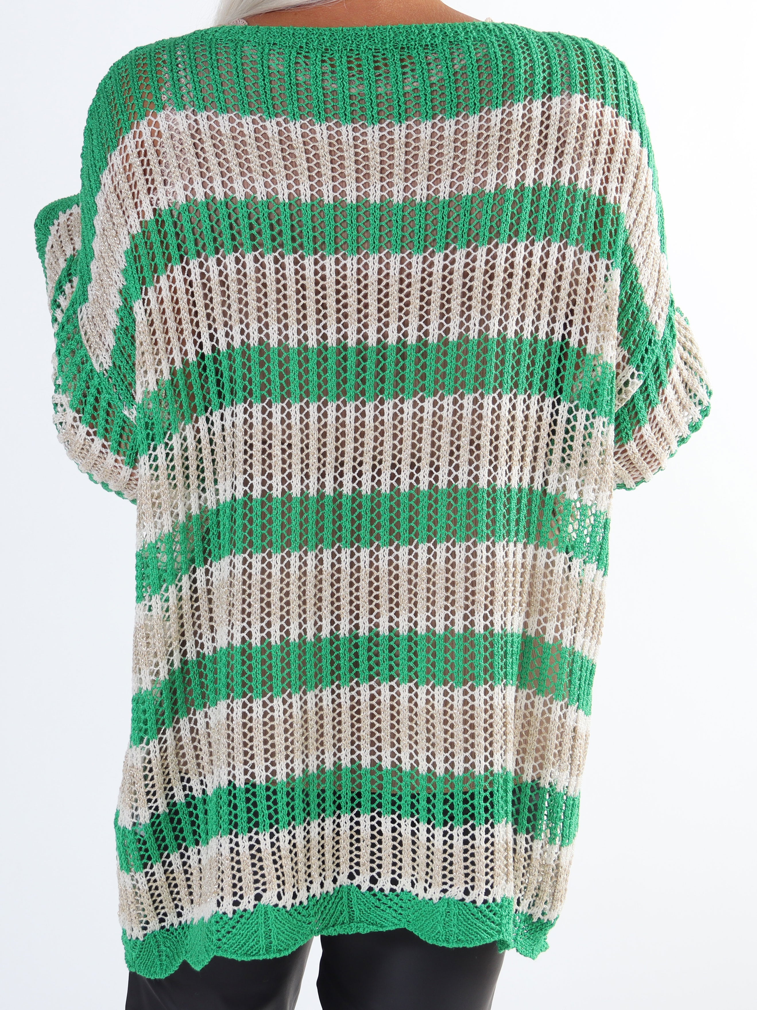 Ania - Plus size stribet strikbluse med huller